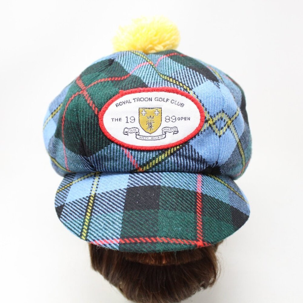 VTG Royal Troon 1989 British Open Hat Green/Blue/Red Plaid Caddie Newsboy Cap